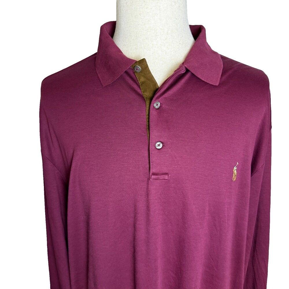 Polo Ralph Lauren Long Sleeve Polo, Sz 2XLT Tall, Burgundy/Maroon, Colored Pony - Picture 1 of 15